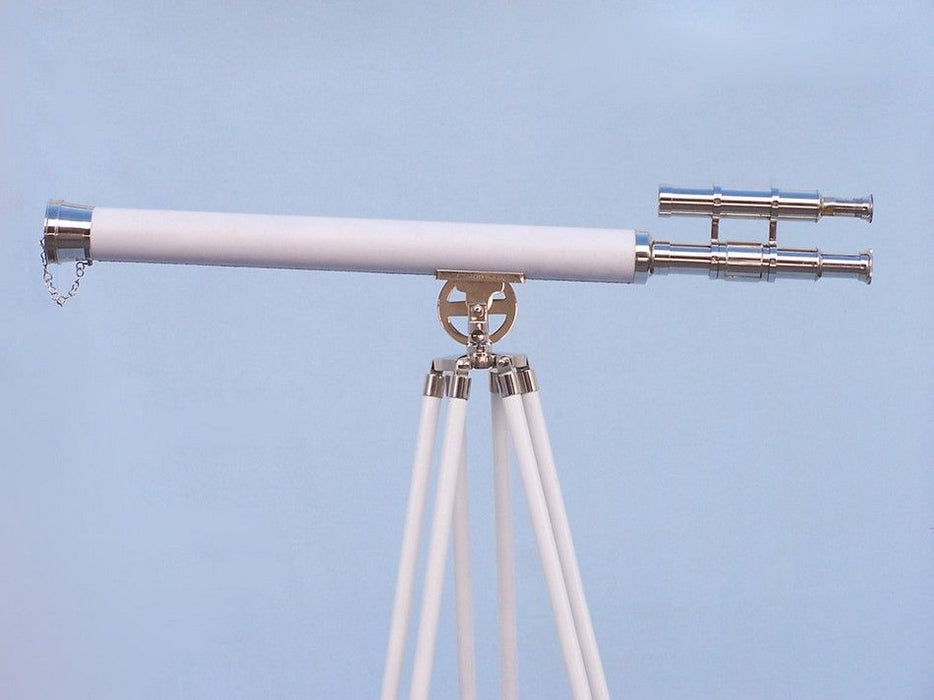 Hampton Nautical 64-Inch Collection Chrome with White Leather Griffith Astro Telescope Body Side Profile Left