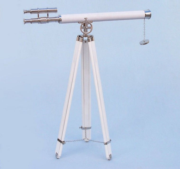 Hampton Nautical 64-Inch Collection Chrome with White Leather Griffith Astro Telescope Body Standing Straight