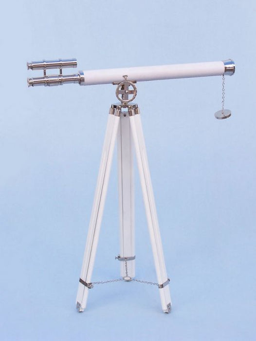 Hampton Nautical 64-Inch Collection Chrome with White Leather Griffith Astro Telescope Body with Tripod Standing Up