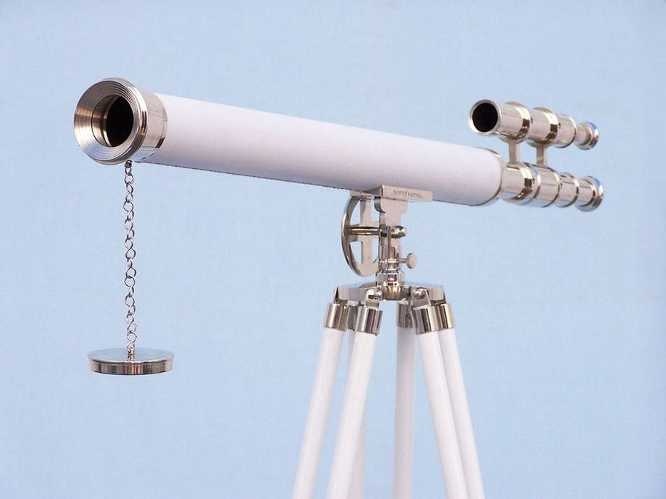 Hampton Nautical 64-Inch Collection Chrome with White Leather Griffith Astro Telescope Objective Lens and Cap