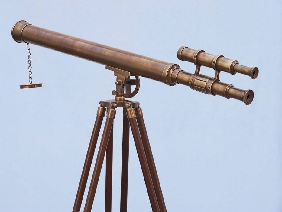 Hampton Nautical 64-Inch Floor Standing Antique Brass Griffith Astro Telescope Body Mounted on Tripod Left Side Profile