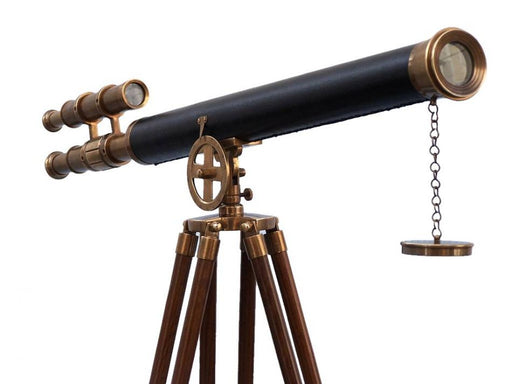 Hampton Nautical 64-Inch Floor Standing Antique Brass with Leather Griffith Astro Telescope