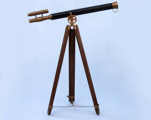 Hampton Nautical 64-Inch Floor Standing Antique Brass with Leather Griffith Astro Telescope Body Mounted on Tripod