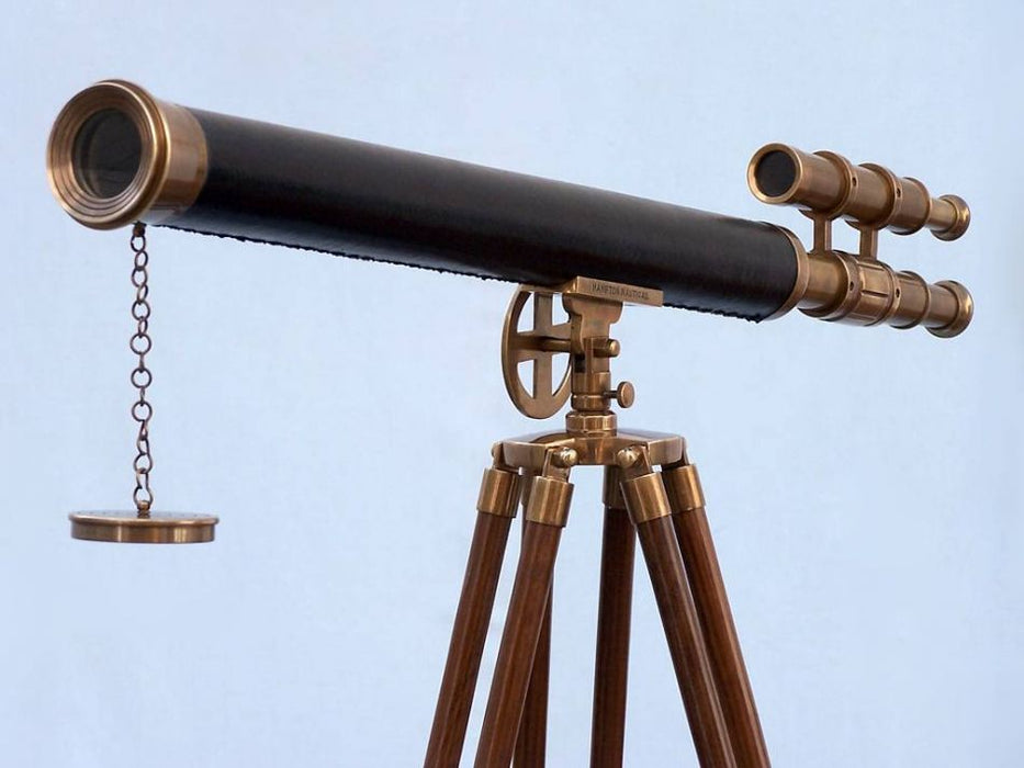 Hampton Nautical 64-Inch Floor Standing Antique Brass with Leather Griffith Astro Telescope Body with Tripod