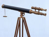 Hampton Nautical 64-Inch Floor Standing Antique Brass with Leather Griffith Astro Telescope Rear Body Eyepiece and Focuser Side Profile Left