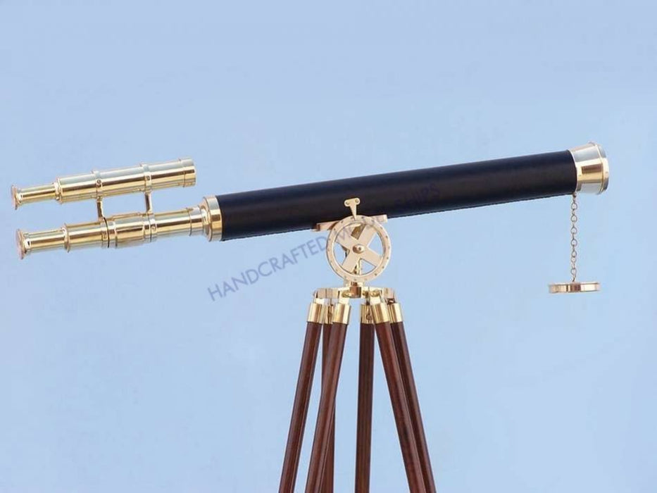Hampton Nautical 64-Inch Floor Standing Solid Brass - Leather Griffith Astro Telescope Body Side Profile Right