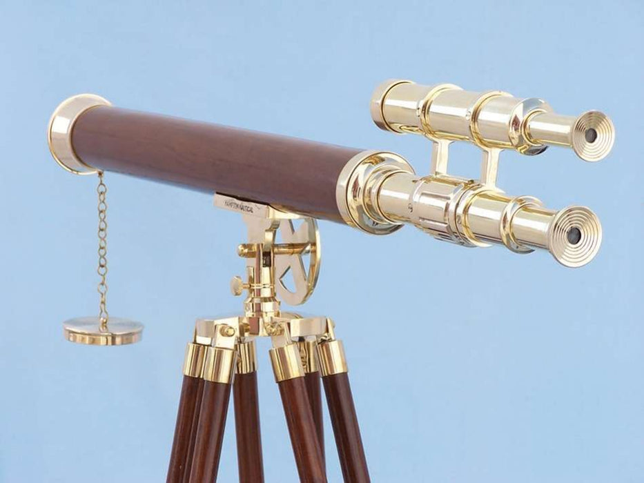 Hampton Nautical 64-Inch Floor Standing Solid Brass - Wood Griffith Astro Telescope Mounted on Tripod Eyepiece and Viewfinder