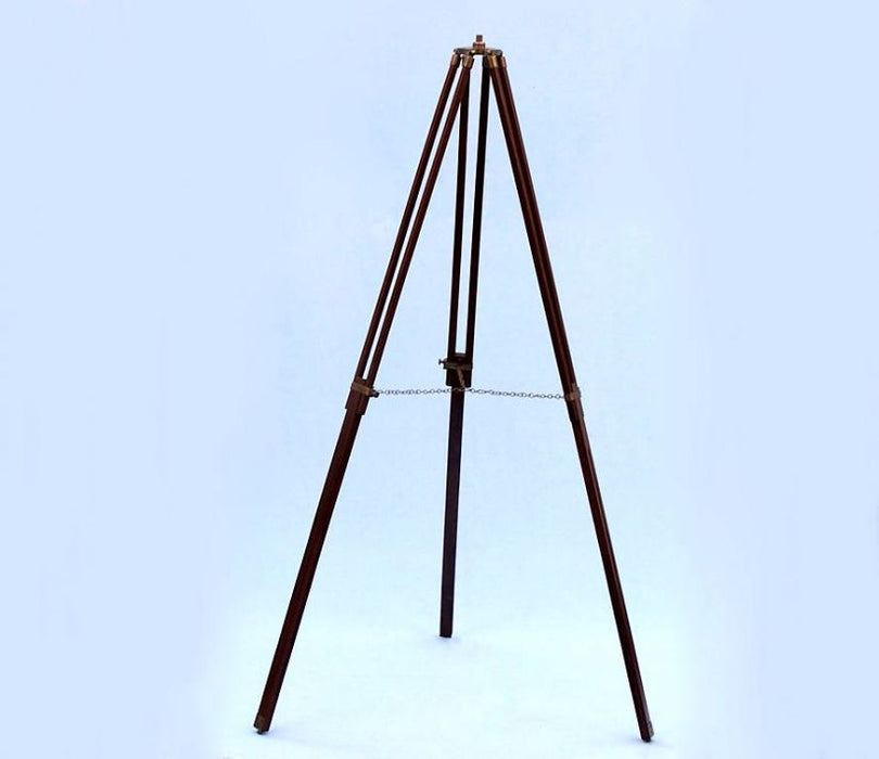 Hampton Nautical 65-Inch Floor Standing Antique Brass Leather Anchormaster Telescope Tripod with Extended Legs and Chain