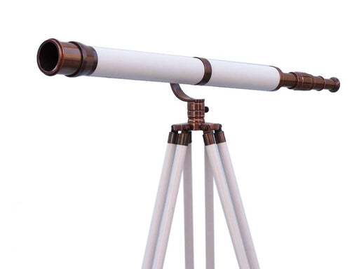 Hampton Nautical 65-Inch Floor Standing Antique Copper With White Leather Galileo Telescope