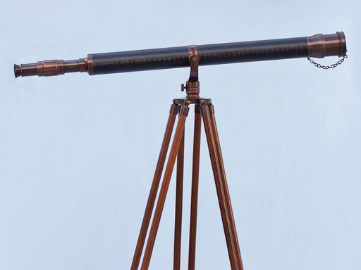 Hampton Nautical 65-Inch Floor Standing Antique Copper with Leather Galileo Telescope Body Side Profile Right