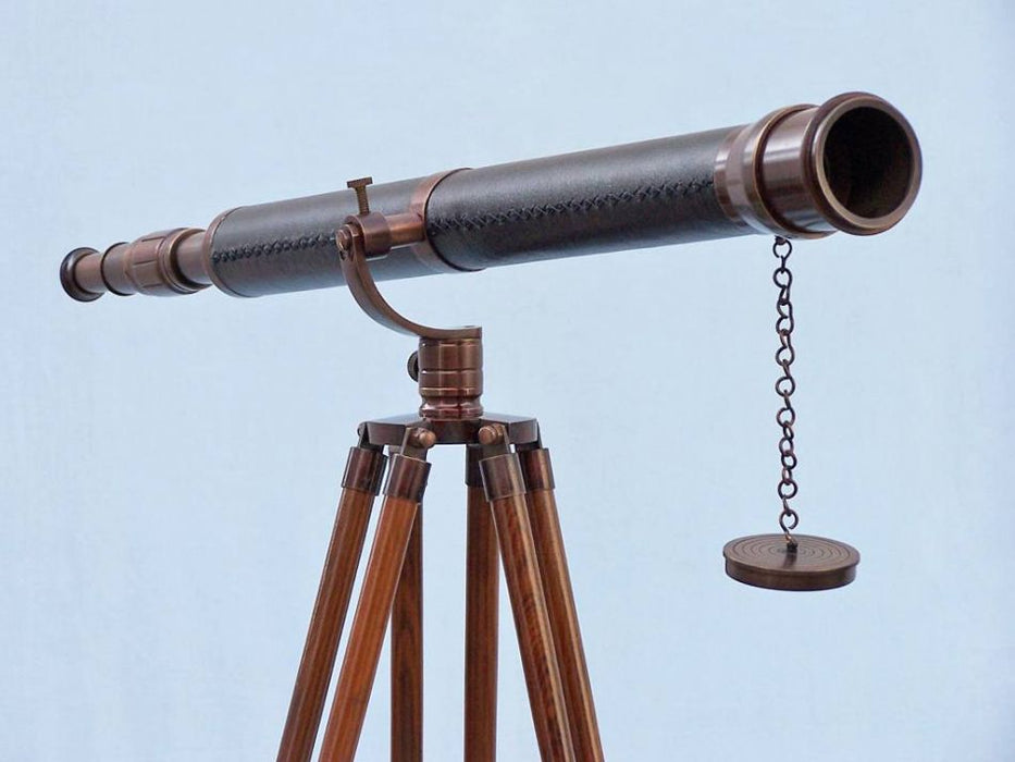 Hampton Nautical 65-Inch Floor Standing Antique Copper with Leather Galileo Telescope Objective Lens and Cap