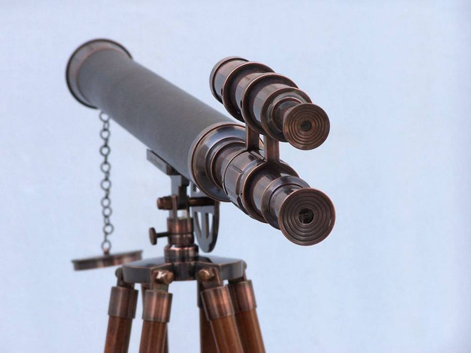 Hampton Nautical 65-Inch Floor Standing Antique Copper with Leather Griffith Astro Telescope Body Eyepiece with Viewfinder