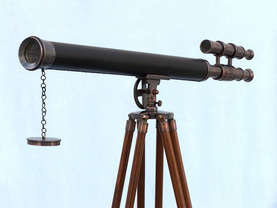 Hampton Nautical 65-Inch Floor Standing Antique Copper with Leather Griffith Astro Telescope Body Objective Lens with Cap on Tripod