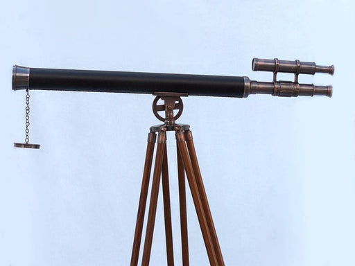 Hampton Nautical 65-Inch Floor Standing Antique Copper with Leather Griffith Astro Telescope Body Side Profile Left