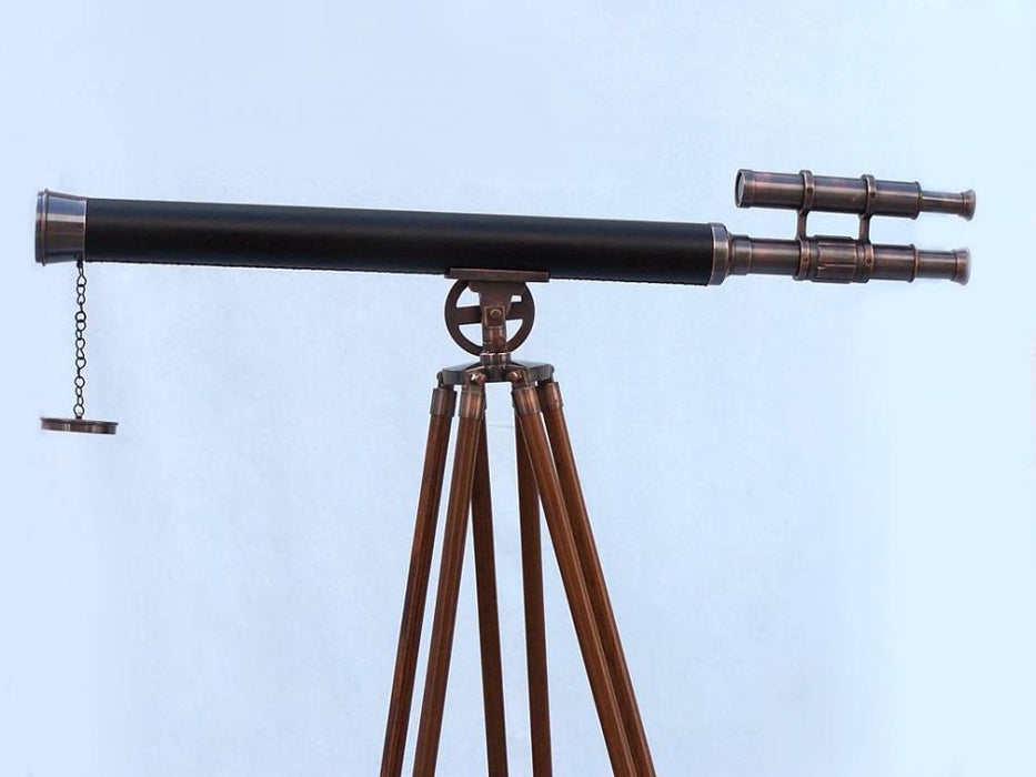 Hampton Nautical 65-Inch Floor Standing Antique Copper with Leather Griffith Astro Telescope Body Side Profile Left