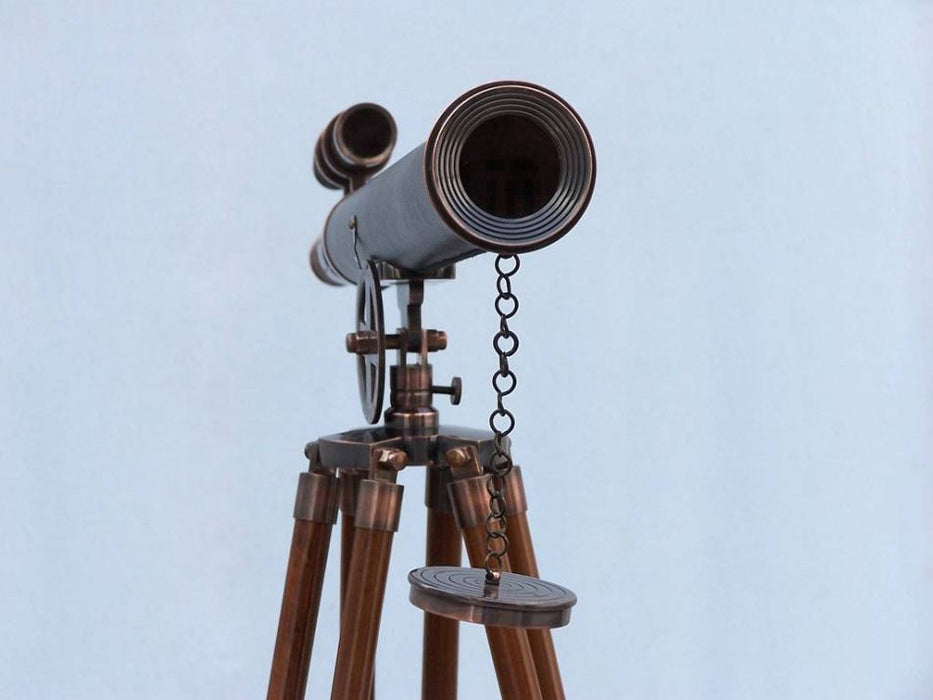 Hampton Nautical 65-Inch Floor Standing Antique Copper with Leather Griffith Astro Telescope Objective Lens and Cap