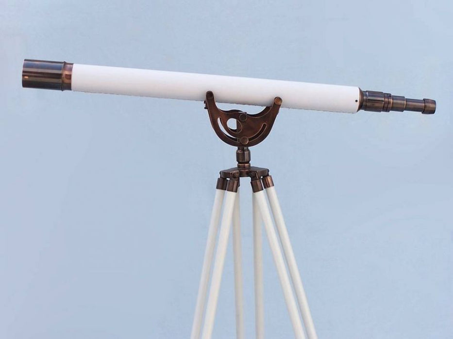 Hampton Nautical 65-Inch Floor Standing Antique Copper with White Leather Anchormaster Telescope Body on Tripod