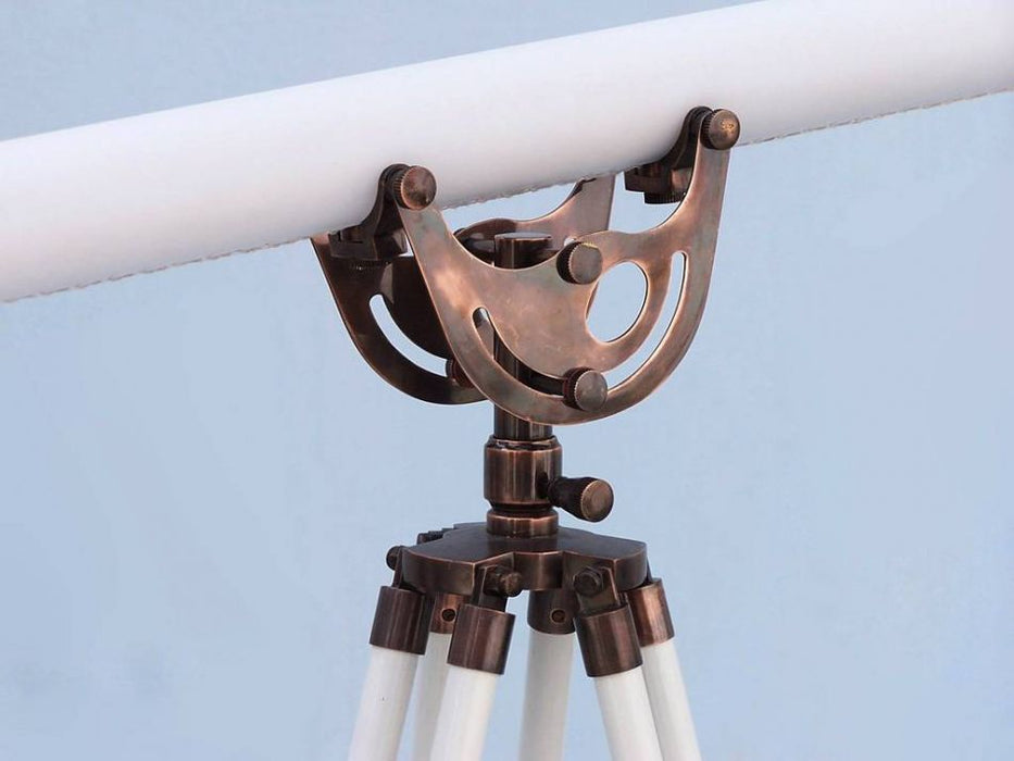 Hampton Nautical 65-Inch Floor Standing Antique Copper with White Leather Anchormaster Telescope Tripod Body Base with Knob