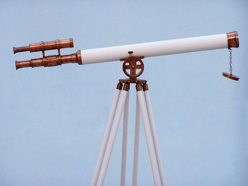 Hampton Nautical 65-Inch Floor Standing Antique Copper with White Leather Griffith Astro Telescope Body Side Profile Right