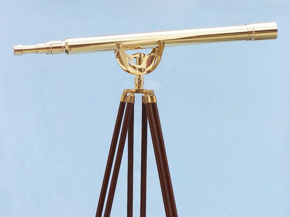Hampton Nautical 65-Inch Floor Standing Brass Anchormaster Telescope Body on Tripod Side Profile Right
