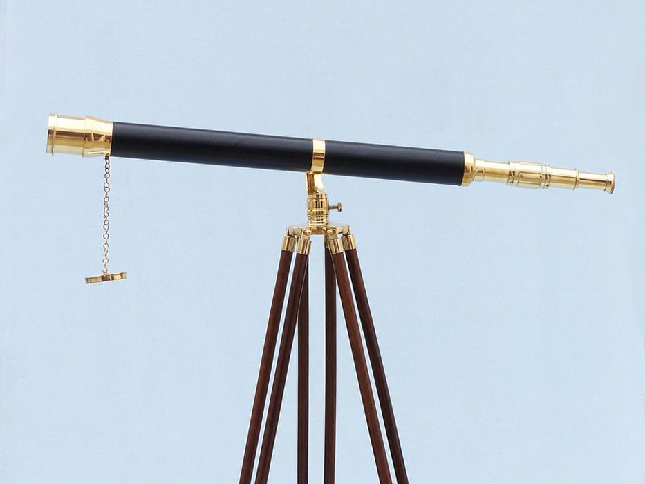 Hampton Nautical 65-Inch Floor Standing Brass/Leather Galileo Telescope Body Side Profile Left