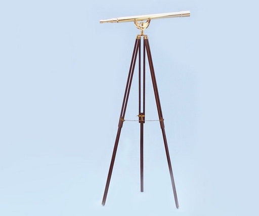 Hampton Nautical 65-Inch Floor Standing Brass and Leather Anchormaster Telescope Body Mounted on Tripod with Extended Legs