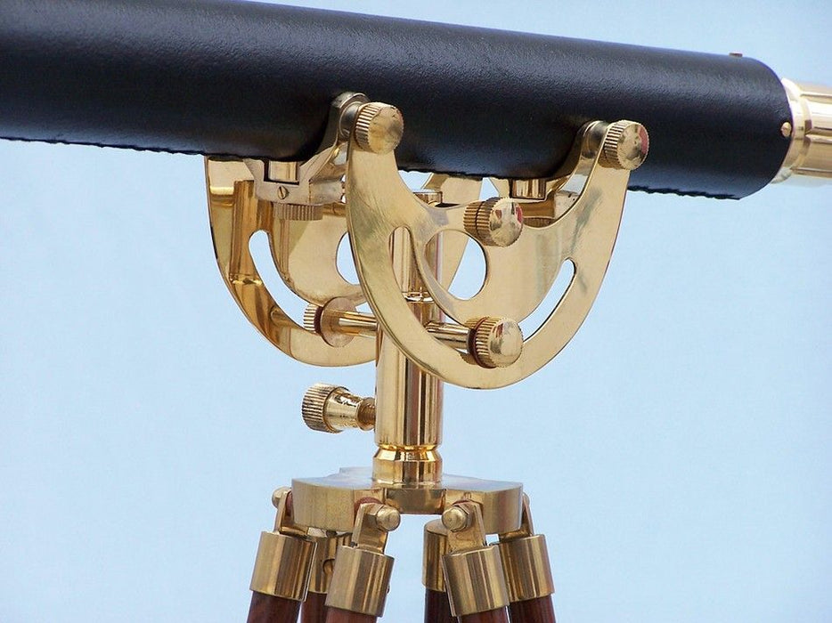 Hampton Nautical 65-Inch Floor Standing Brass and Leather Anchormaster Telescope Tripod Body Base with Knob