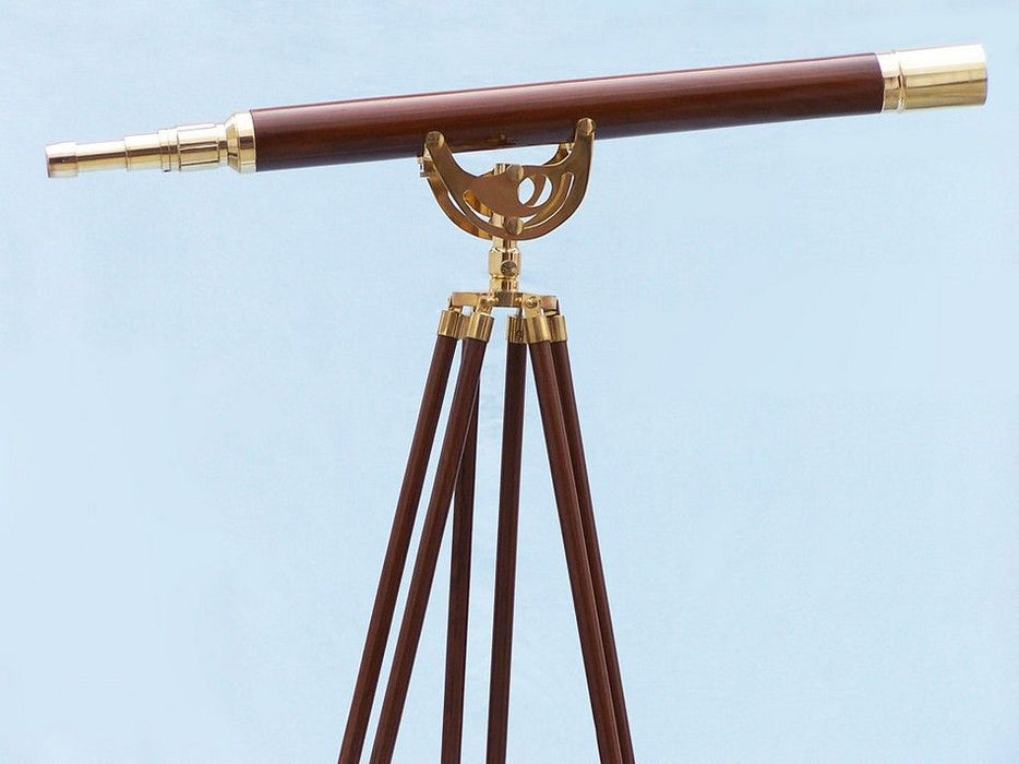 Hampton Nautical 65-Inch Floor Standing Brass and Wood Anchormaster Telescope Body on Tripod