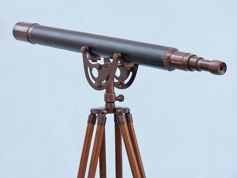 Hampton Nautical 65-Inch Floor Standing Bronzed with Leather Anchormaster Telescope Body Rear Eyepiece Left Profile