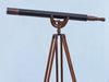 Hampton Nautical 65-Inch Floor Standing Bronzed with Leather Anchormaster Telescope Body Side Profile Left
