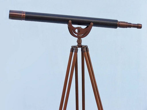 Hampton Nautical 65-Inch Floor Standing Bronzed with Leather Anchormaster Telescope Body Side Profile Left