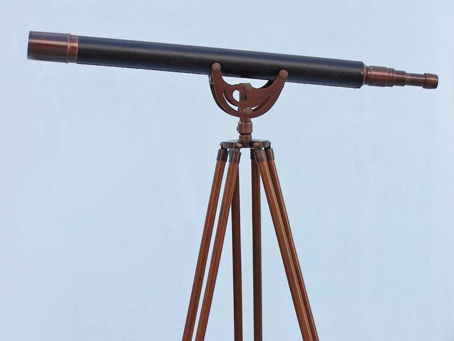 Hampton Nautical 65-Inch Floor Standing Bronzed with Leather Anchormaster Telescope Body Side Profile Left