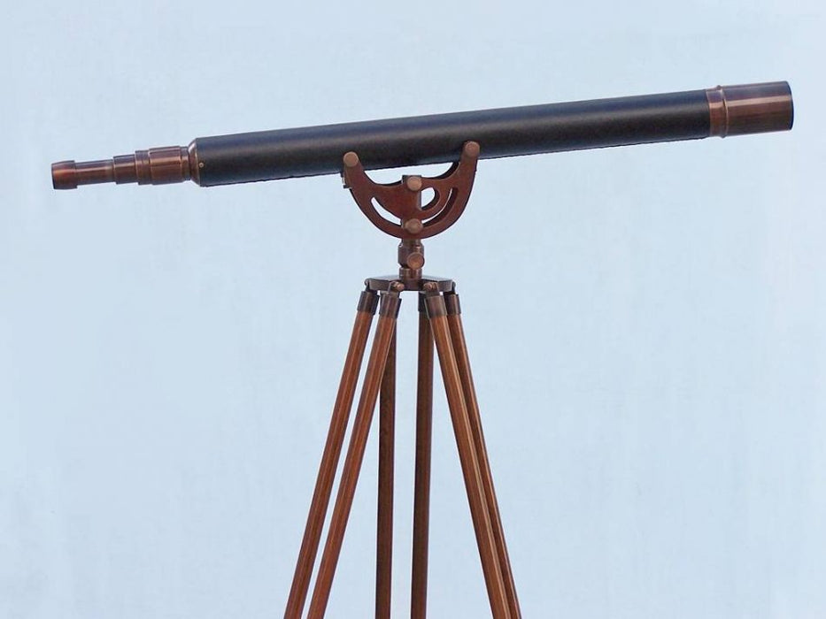 Hampton Nautical 65-Inch Floor Standing Bronzed with Leather Anchormaster Telescope Body Side Profile Right