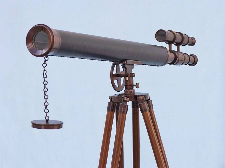 Hampton Nautical 65-Inch Floor Standing Bronzed with Leather Griffith Astro Telescope Body Objective Lens and Cap