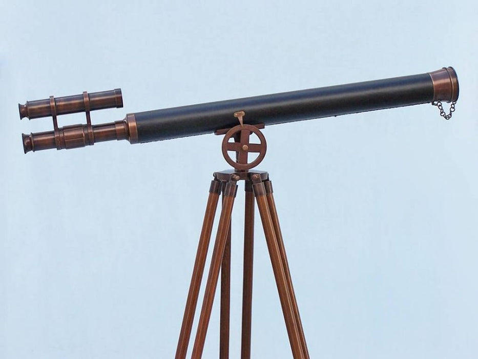 Hampton Nautical 65-Inch Floor Standing Bronzed with Leather Griffith Astro Telescope Body on Tripod with Lens Cap