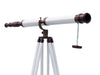 Hampton Nautical 65-Inch Floor Standing Bronzed with White Leather Galileo Telescope