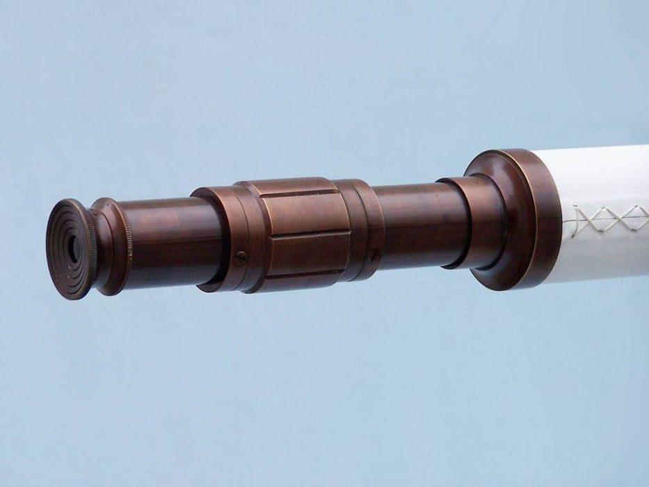 Hampton Nautical 65-Inch Floor Standing Bronzed with White Leather Galileo Telescope Eyepiece