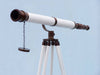 Hampton Nautical 65-Inch Floor Standing Bronzed with White Leather Galileo Telescope Objective Lens and Cap