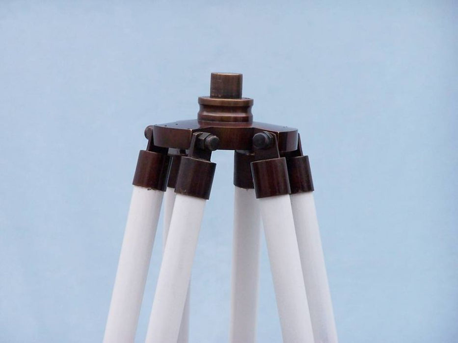 Hampton Nautical 65-Inch Floor Standing Bronzed with White Leather Galileo Telescope Tripod Base