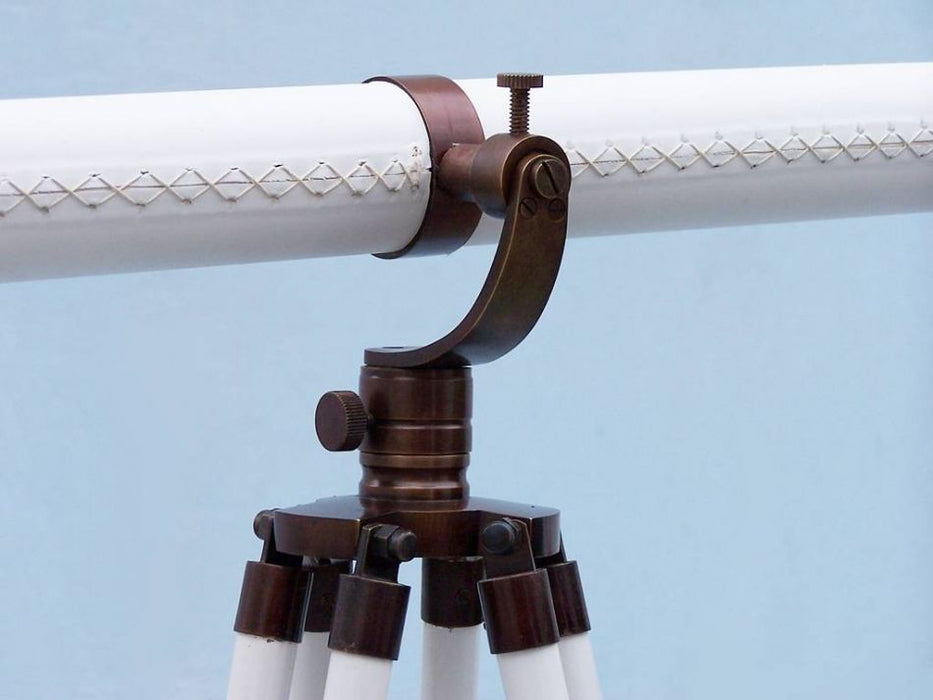 Hampton Nautical 65-Inch Floor Standing Bronzed with White Leather Galileo Telescope Tripod Body Base with Knob