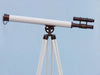 Hampton Nautical 65-Inch Floor Standing Bronzed with White Leather Griffith Astro Telescope Body on Tripod with Lens Cap Left Side Profile