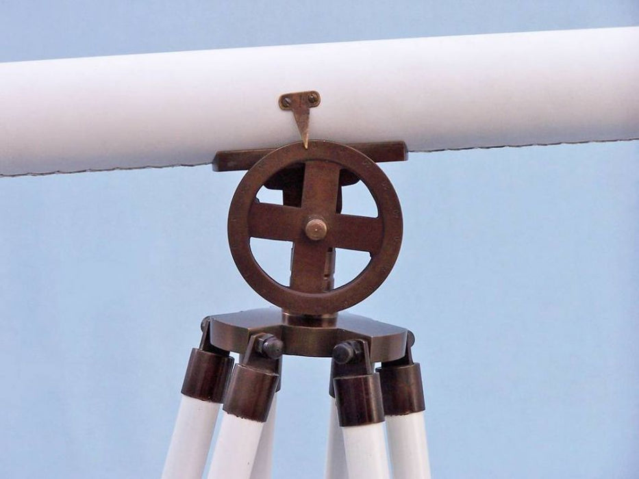 Hampton Nautical 65-Inch Floor Standing Bronzed with White Leather Griffith Astro Telescope Tripod Body Scale Dial