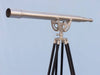 Hampton Nautical 65-Inch Floor Standing Brushed Nickel Anchormaster Telescope Mounted on Tripod Left Side Profile