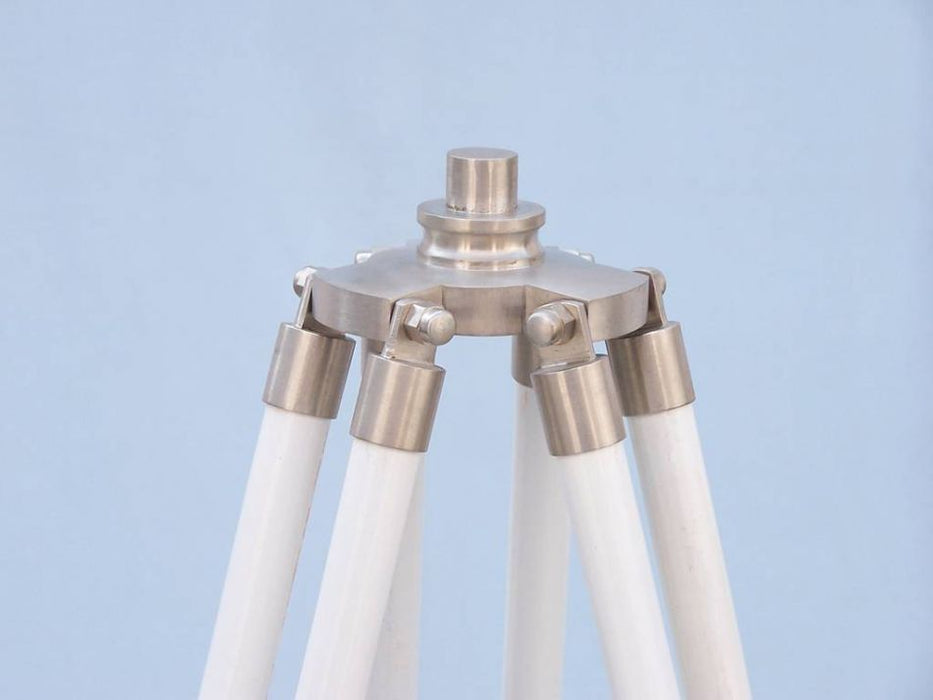 Hampton Nautical 65-Inch Floor Standing Brushed Nickel With White Leather Galileo Telescope Tripod Threaded Base