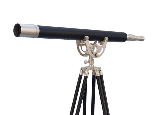 Hampton Nautical 65-Inch Floor Standing Brushed Nickel with Leather Anchormaster Telescope