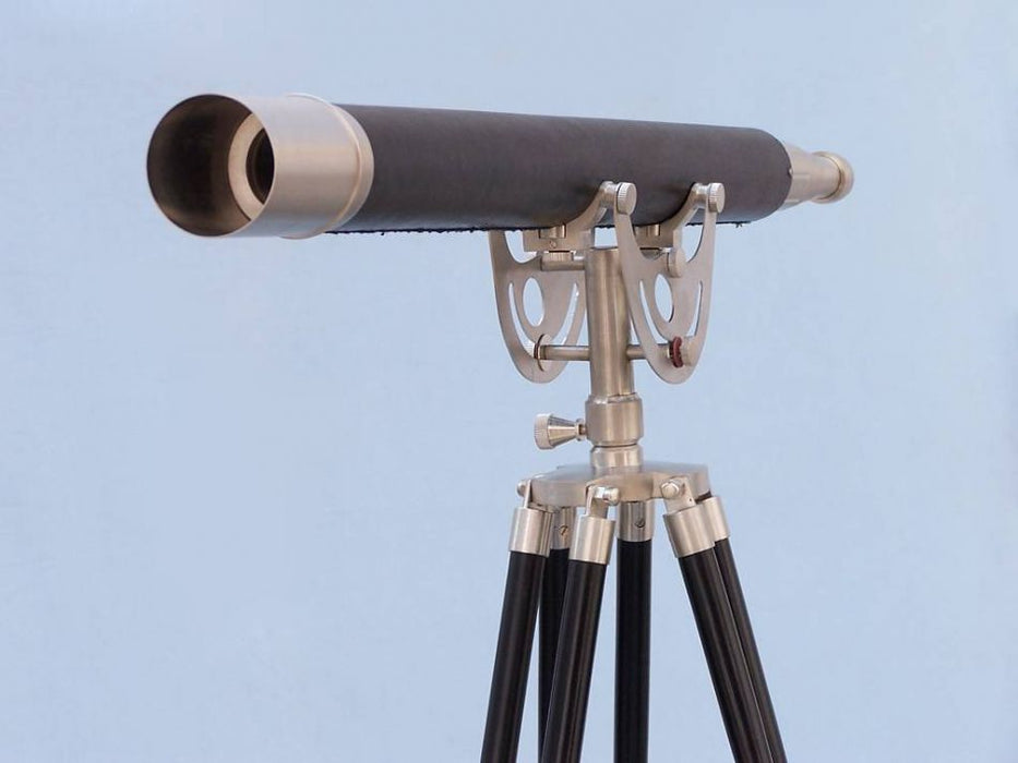 Hampton Nautical 65-Inch Floor Standing Brushed Nickel with Leather Anchormaster Telescope Body Objective Lens