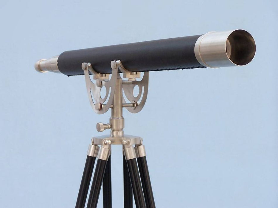 Hampton Nautical 65-Inch Floor Standing Brushed Nickel with Leather Anchormaster Telescope Body Objective Lens Front Profile