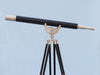 Hampton Nautical 65-Inch Floor Standing Brushed Nickel with Leather Anchormaster Telescope Body on Tripod Left Side Profile