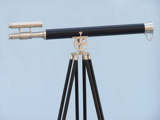 Hampton Nautical 65-Inch Floor Standing Brushed Nickel with Leather Griffith Astro Telescope Body on Tripod with Lens Cap