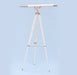 Hampton Nautical 65-Inch Floor Standing Brushed Nickel with White Leather Anchormaster Telescope Body Mounted on Tripod with Extended Legs and Chain